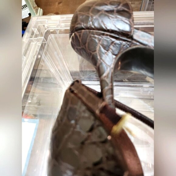 Michelle D 8M Fudge Crocodile Closed Toe High Heels with Ankle Strap - Picture 13 of 15